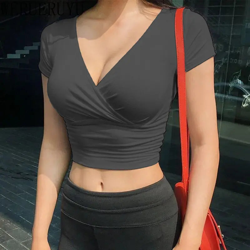 Summer V-neck T-shirt Short Sleeve