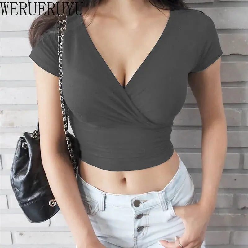 Summer V-neck T-shirt Short Sleeve
